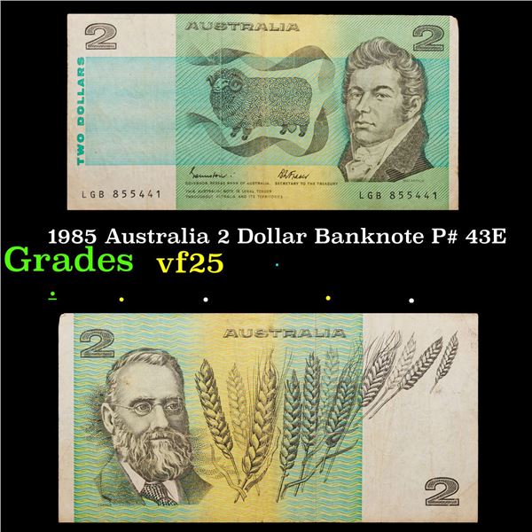 1985 Australia 2 Dollar Banknote P# 43E Grades vf+
