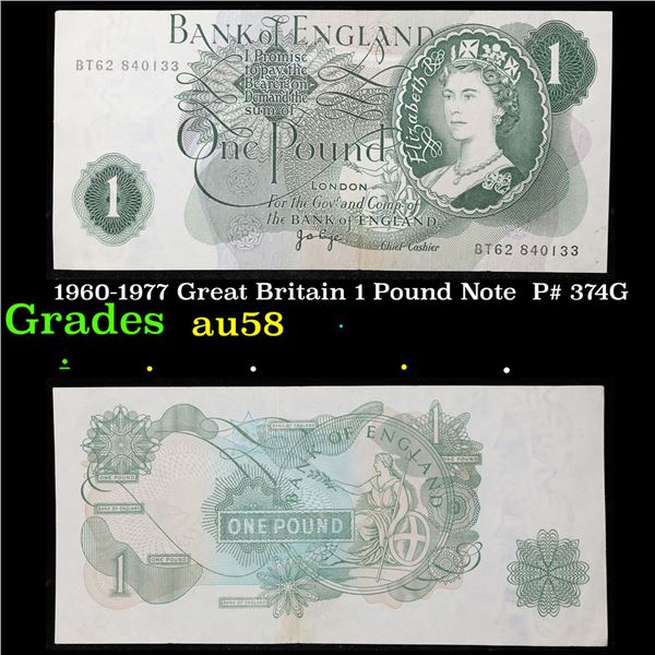 1960-1977 Great Britain 1 Pound Note  P# 374G Grades Choice AU/BU Slider