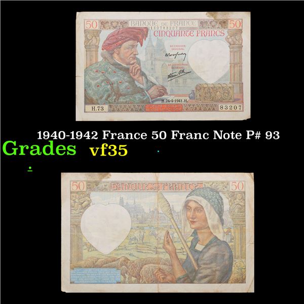 1940-1942 France 50 Franc Note P# 93 Grades vf++