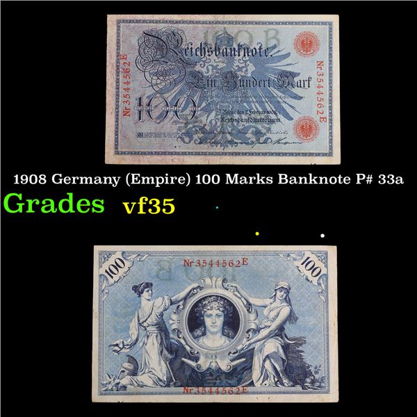 1908 Germany (Empire) 100 Marks Banknote P# 33a Grades vf++