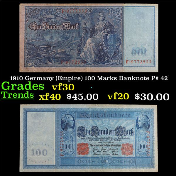 1910 Germany (Empire) 100 Marks Banknote P# 42 Grades vf++