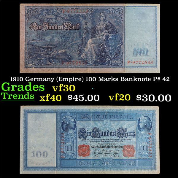 1910 Germany (Empire) 100 Marks Banknote P# 42 Grades vf++