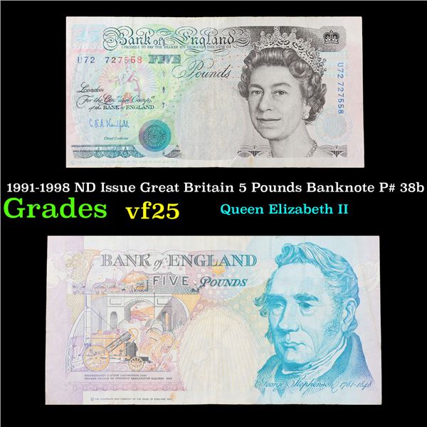 1991-1998 ND Issue Great Britain 5 Pounds Banknote P# 38b Grades vf+