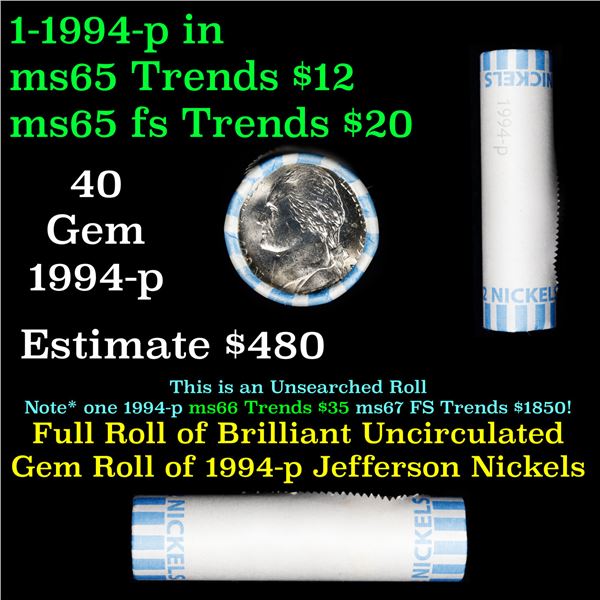 Shotgun Jefferson 5c roll, 1994-p 40 pcs Bank Wrapper