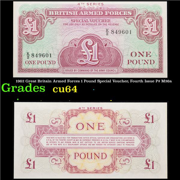 1962 Great Britain Armed Forces 1 Pound Special Voucher, Fourth Issue P# M36a Grades Choice CU