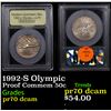 Image 1 : Proof 1992-S Olympic Modern Commem Half Dollar 50c Graded GEM++ Proof Deep Cameo BY USCG