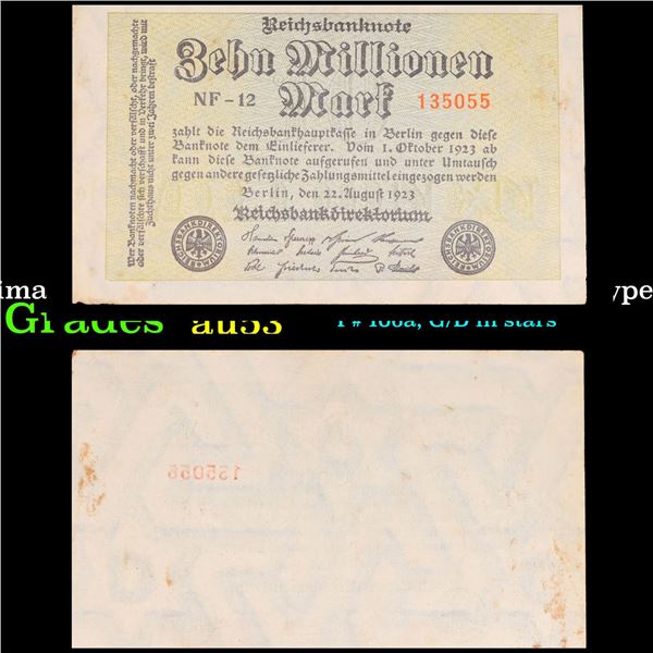 1923 Germany Weimar Republic 10 Million Marks Post-WWI Hyperinflation Banknote Grades Select AU