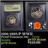 Image 1 : Proof 1991-1995-P WWII Modern Commem Half Dollar 50c Graded GEM++ Proof Deep Cameo BY USCG
