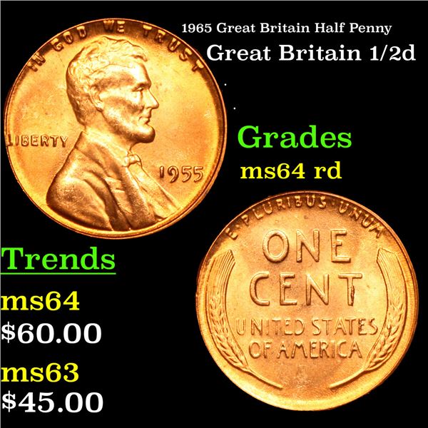 1955-p Lincoln Cent 1c Grades GEM++ Unc RD