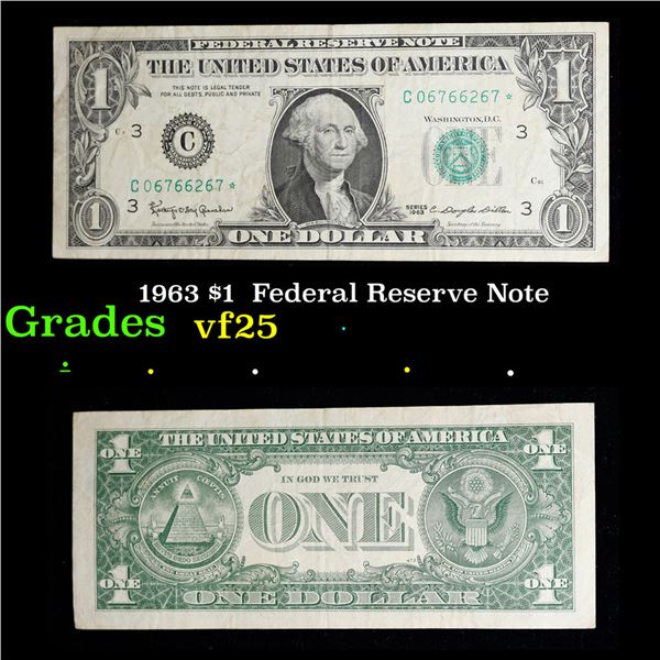 1963 $1  Federal Reserve Note Grades vf+