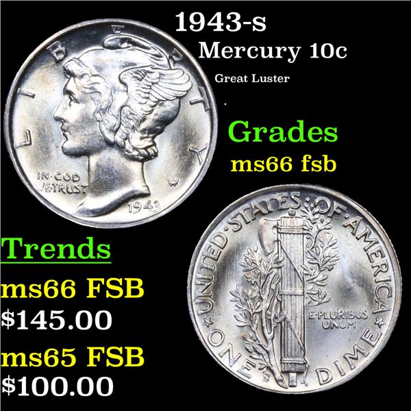 1943-s Mercury Dime 10c Grades GEM+ FSB