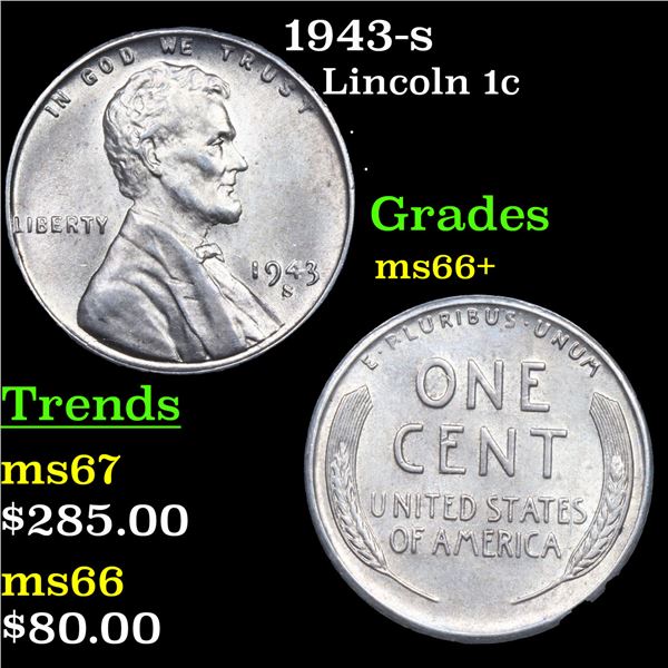 1943-s Lincoln Cent 1c Grades GEM++ Unc