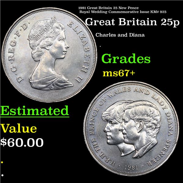 1981 Great Britain 25 New Pence Royal Wedding Commemorative Issue KM# 925 Grades Gem++ Unc