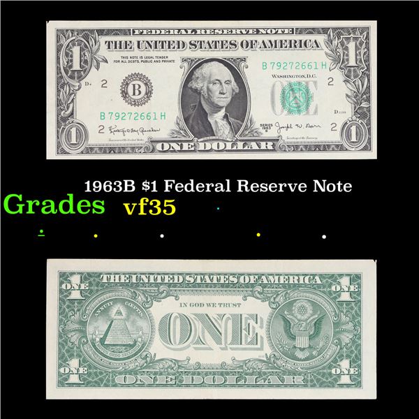 1963B $1 Federal Reserve Note Grades vf++
