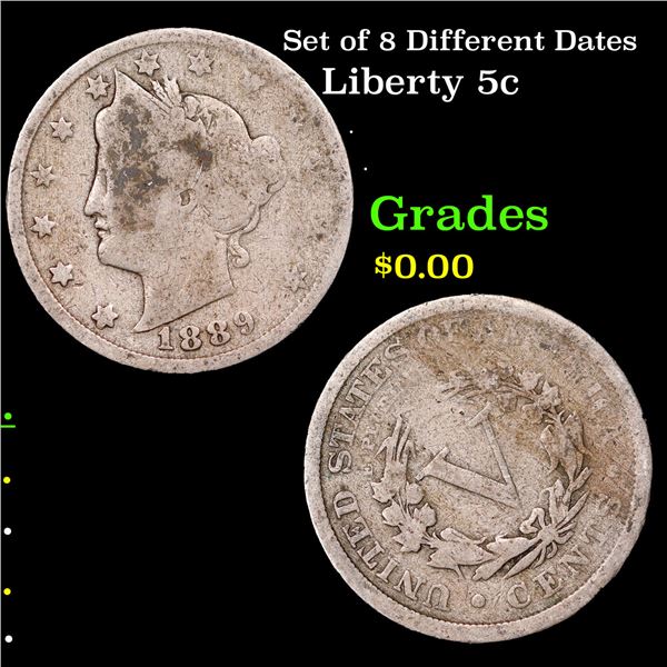 Set of 8 Different Dates Liberty Nickel 5c