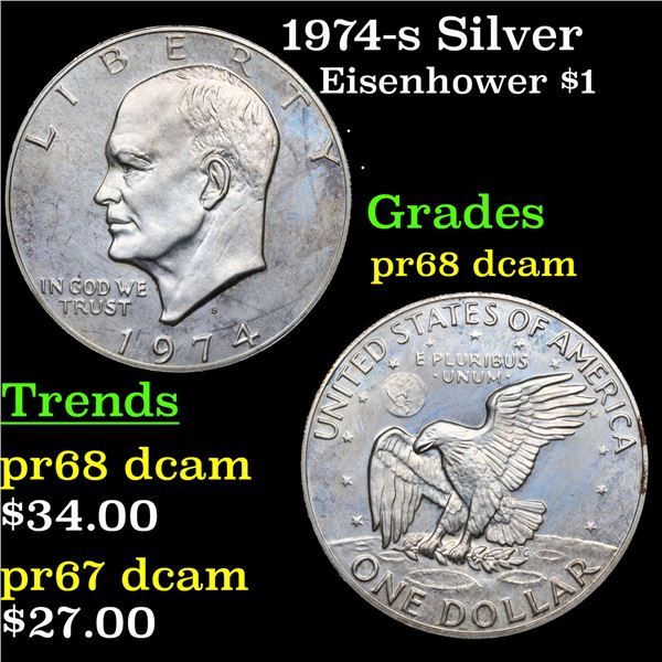 Proof 1974-s Silver Eisenhower Dollar $1 Grades GEM++ Proof Deep Cameo