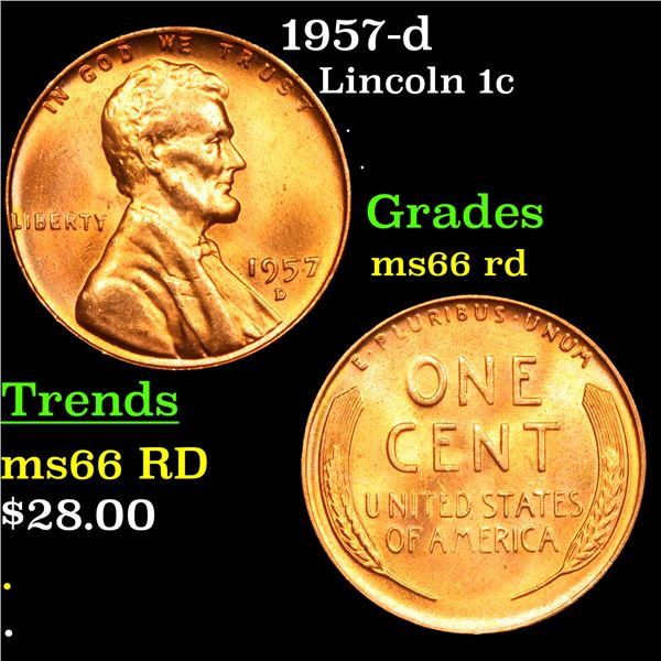 1957-d Lincoln Cent 1c Grades GEM+ Unc RD