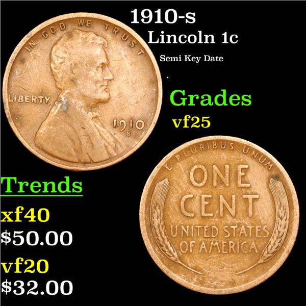 1910-s Lincoln Cent 1c Grades vf+