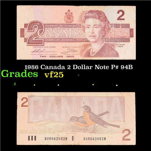 1986 Canada 2 Dollar Note P# 94B Grades vf+
