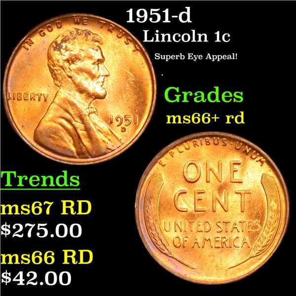 1951-d Lincoln Cent 1c Grades GEM++ RD