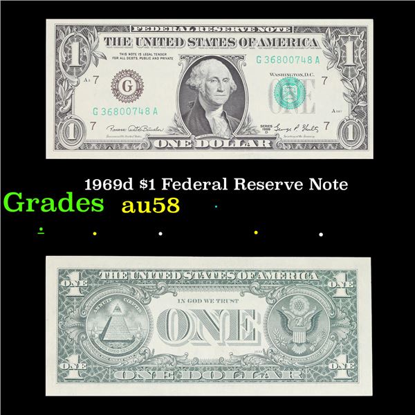 1969d $1 Federal Reserve Note Grades Choice AU/BU Slider