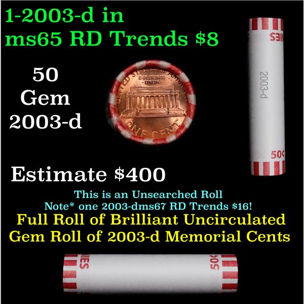 Shotgun Lincoln 1c roll, 2003-d 50 pcs Bank Wrapper.