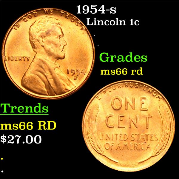 1954-s Lincoln Cent 1c Grades GEM+ Unc RD