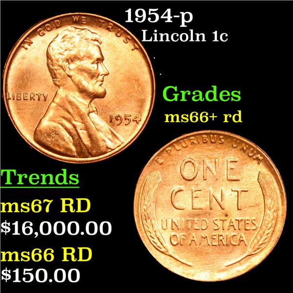 1954-p Lincoln Cent 1c Grades GEM++ RD