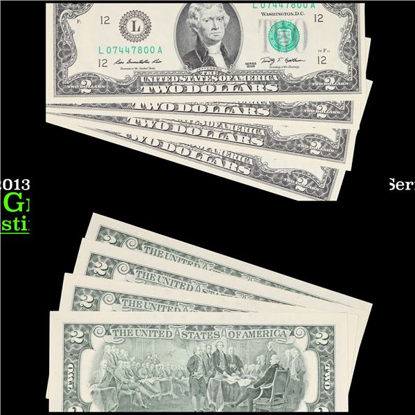 4x 1995-2013 $2 Federal Reserve Notes, All Different Series, All CU! Grades Brilliant Uncirculated