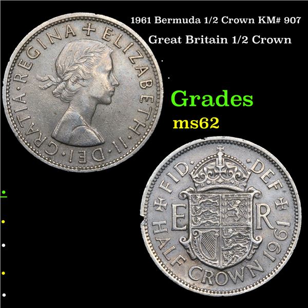 1961 Bermuda 1/2 Crown KM# 907 Grades Select Unc
