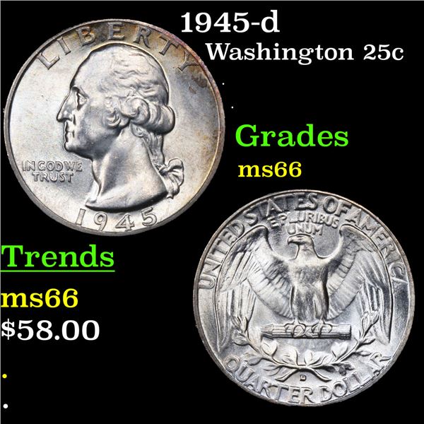 1945-d Washington Quarter 25c Grades GEM+ Unc