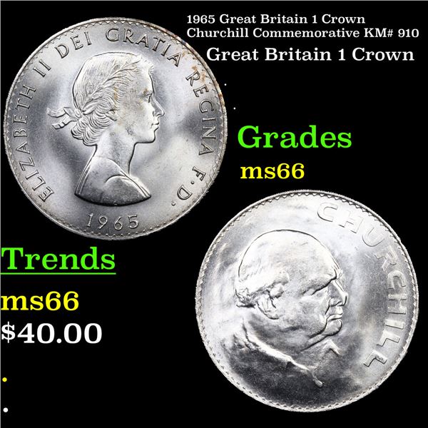 1965 Great Britain 1 Crown Churchill Commemorative KM# 910 Grades GEM+ Unc