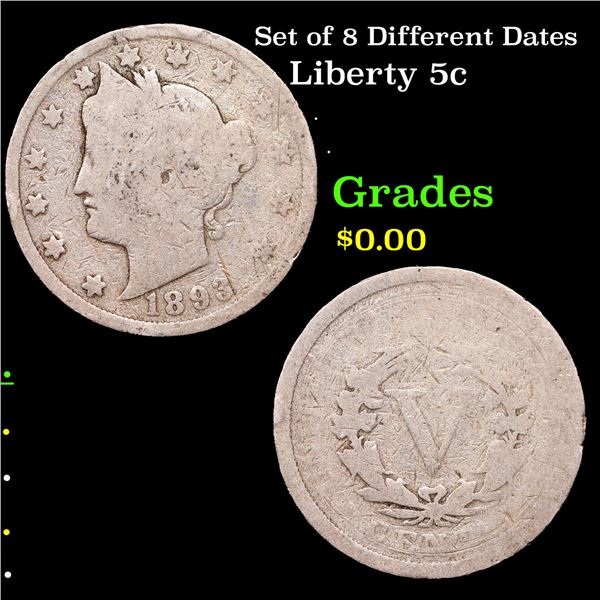 Set of 8 Different Dates Liberty Nickel 5c