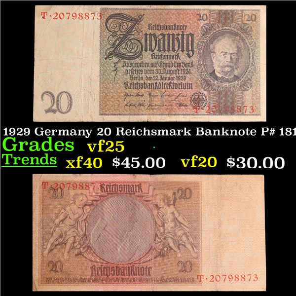 1929 Germany 20 Reichsmark Banknote P# 181a Grades vf+