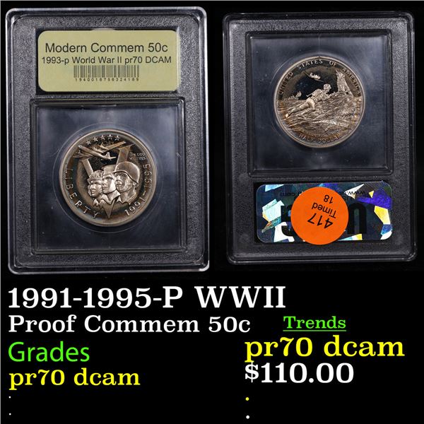Proof 1991-1995-P WWII Modern Commem Half Dollar 50c Graded GEM++ Proof Deep Cameo BY USCG