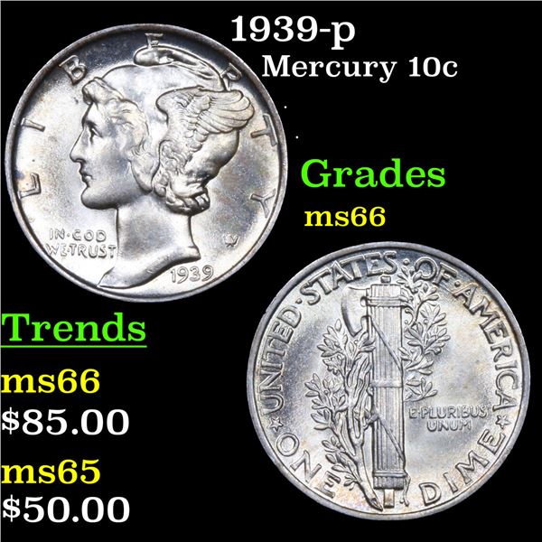 1939-p Mercury Dime 10c Grades GEM+ Unc