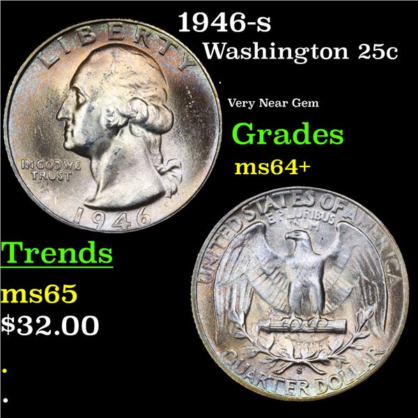 1946-s Washington Quarter 25c Grades Choice+ Unc