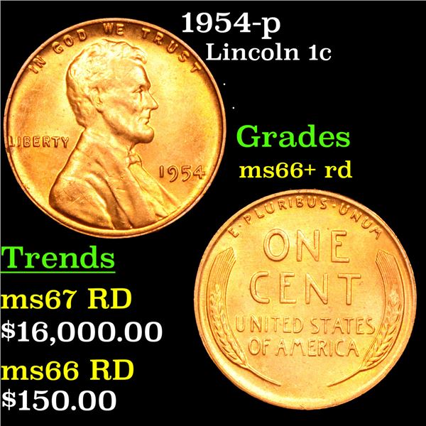 1954-p Lincoln Cent 1c Grades GEM++ RD