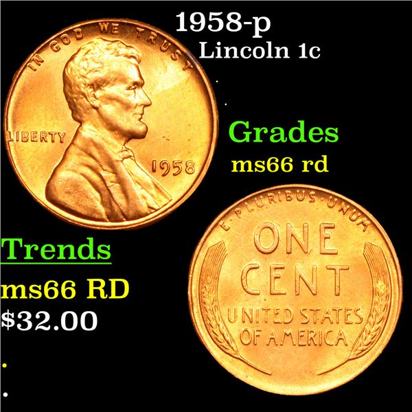 1958-p Lincoln Cent 1c Grades GEM+ Unc RD