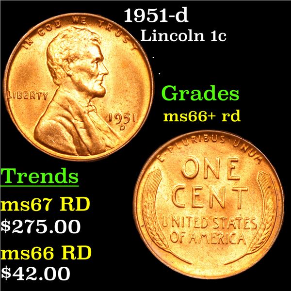 1951-d Lincoln Cent 1c Grades GEM++ RD