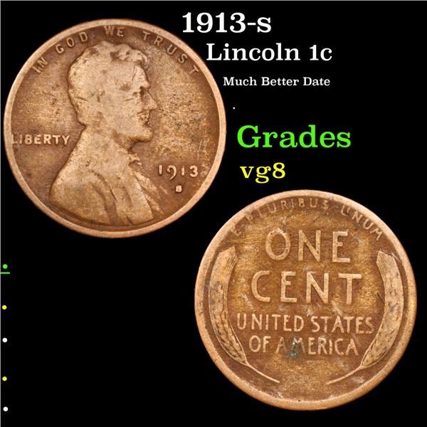 1913-s Lincoln Cent 1c Grades vg, very good