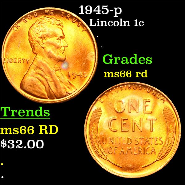 1945-p Lincoln Cent 1c Grades GEM+ Unc RD