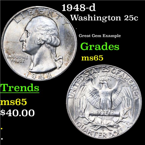 1948-d Washington Quarter 25c Grades GEM Unc