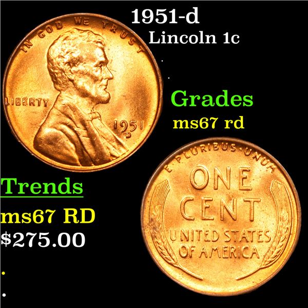 1951-d Lincoln Cent 1c Grades GEM++ Unc RD