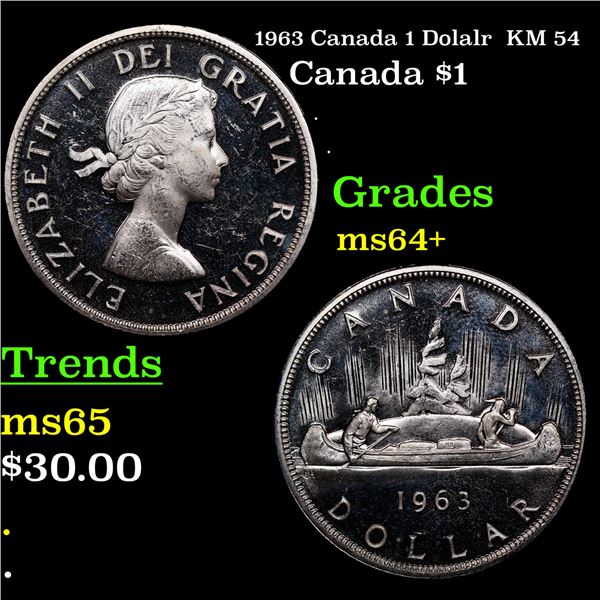 1963 Canada 1 Dolalr  KM 54 Grades Choice+ Unc