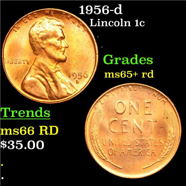 1956-d Lincoln Cent 1c Grades Gem+ Unc RD