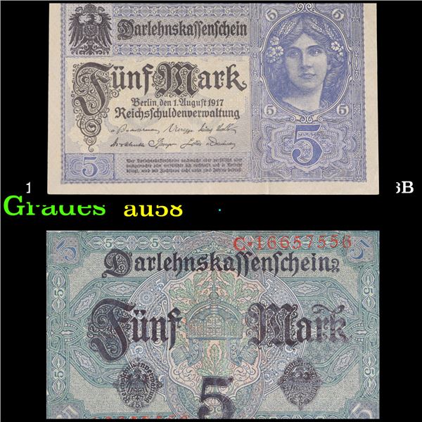 1917 Imperial Germnay 5 Mark Note P# 56B Grades Choice AU/BU Slider