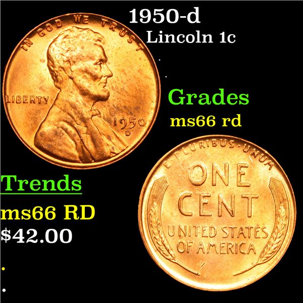 1950-d Lincoln Cent 1c Grades GEM+ Unc RD