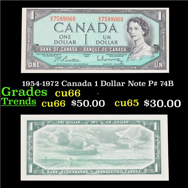 1954-1972 Canada 1 Dollar Note P# 74B Grades Gem+ CU