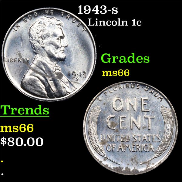 1943-s Lincoln Cent 1c Grades GEM+ Unc